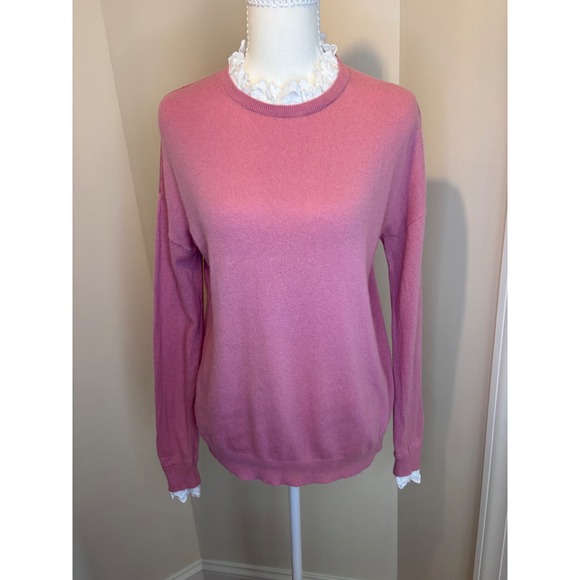 Boden Sweaters - Boden Pink Ruffle Eyelet Collar Knit Sweater US 2 UK 6 Long Sleeve Button Back